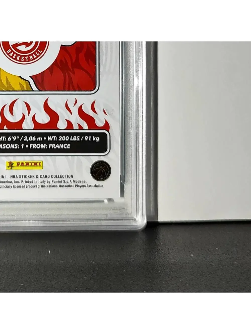 Zaccharie Risacher Rookie 2024-25 Panini NBA #71 Sticker 36/215 Blue Foil PSA 8